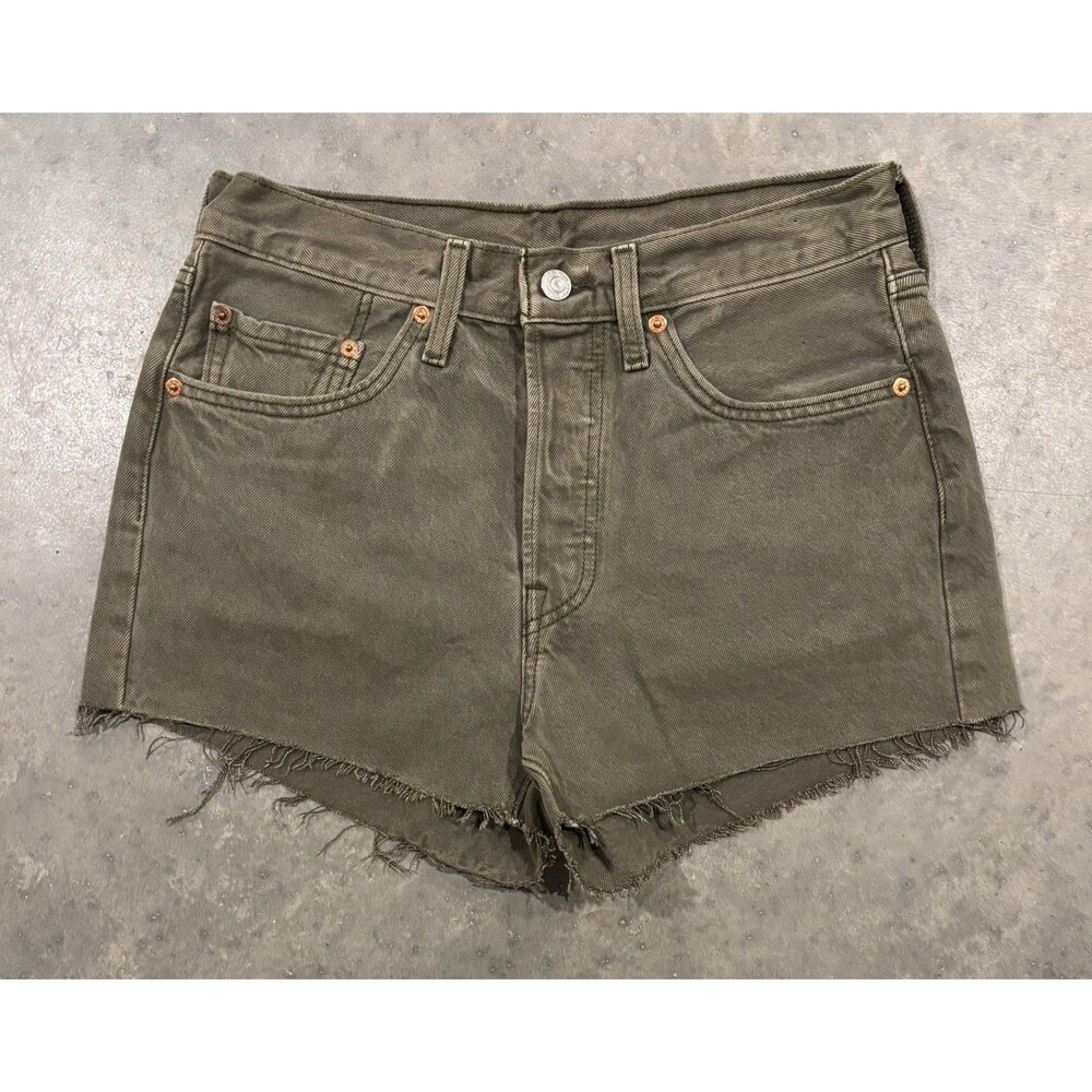 Levi’s 501 Women’s Sz 28 Green High Rise Denim Cotton Cut Off Jean Shorts